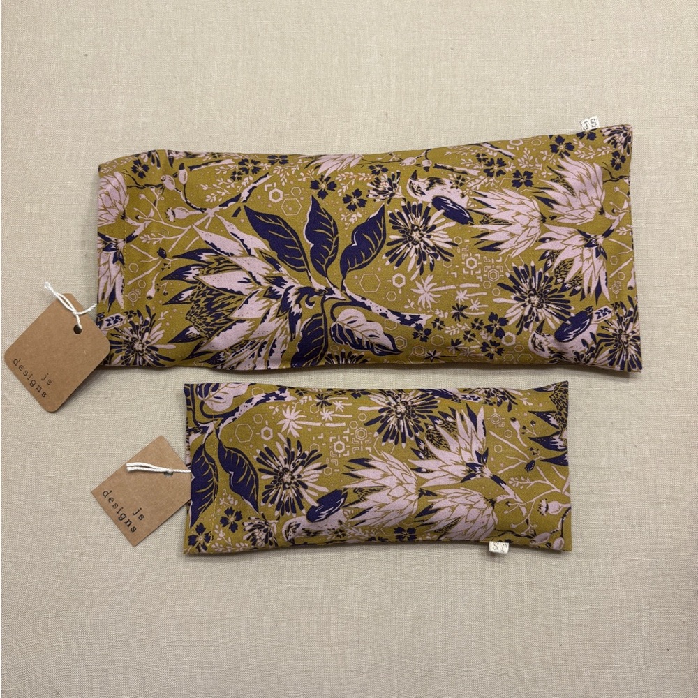 Floral Patterned Eye Pillow Set - Purple and Gold